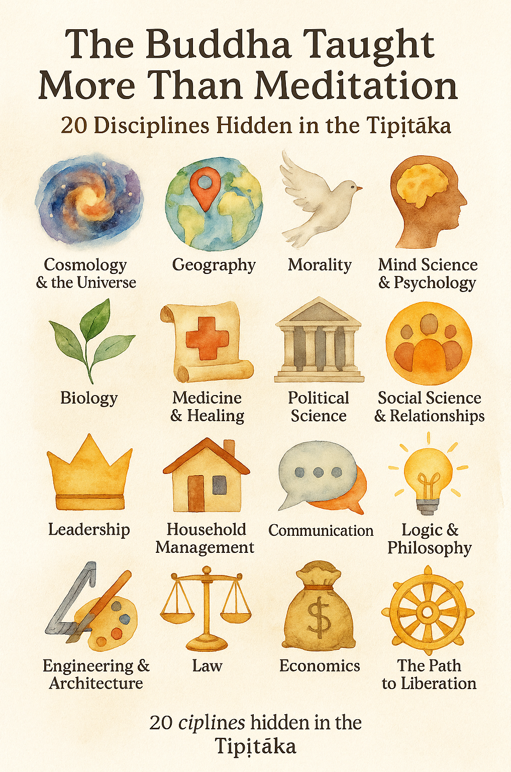 The Buddha Taught More Than Meditation: 20 Disciplines Hidden in the Tipiṭaka